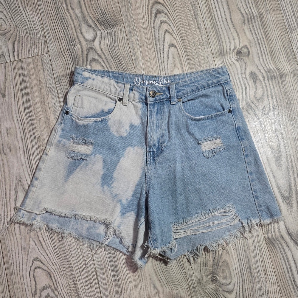 Organic Blue High Rise Bleached Distressed Denim Shorts- Juniors 9